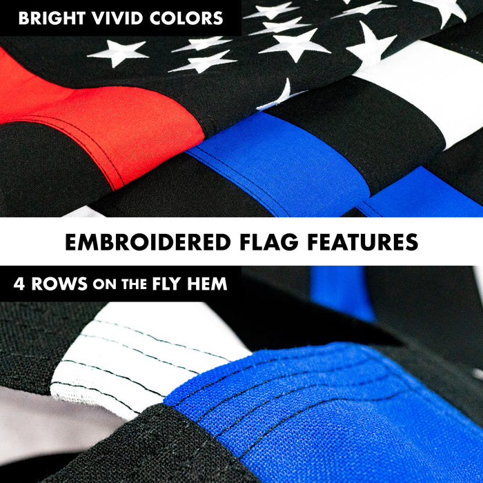 G128 Flag Pole 5 FT Black Tangle Free & Thin Blue & Red Flag 2x3 FT Combo Embroidered Spun Polyester
