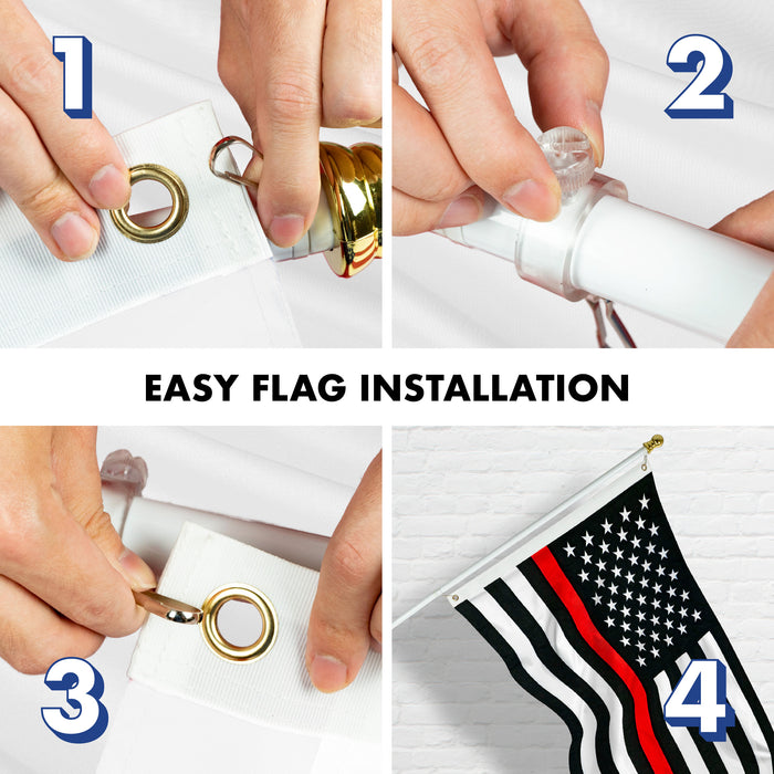 G128 - 6 Feet Tangle Free Spinning Flagpole (White) Thin Red Line Flag Brass Grommets Spun Polyester 3x5 ft (Flag Included) Aluminum Flag Pole