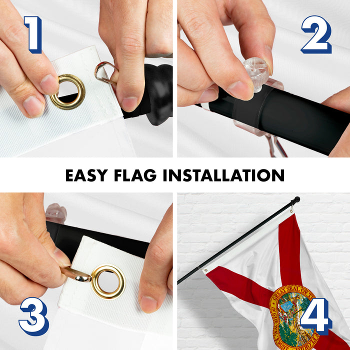 G128 - 6 Feet Tangle Free Spinning Flagpole (Black) Florida Brass Grommets Printed 3x5 ft (Flag Included) Aluminum Flag Pole