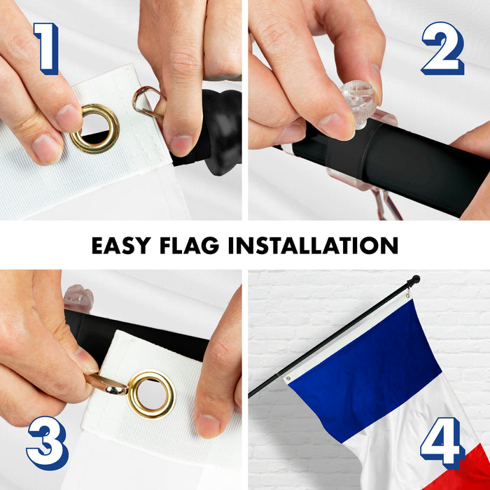 G128 - 6 Feet Tangle Free Spinning Flagpole (Black) France Brass Grommets Printed 3x5 ft (Flag Included) Aluminum Flag Pole