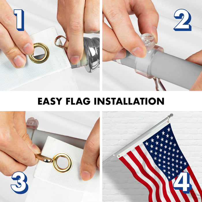 G128 - 6 Feet Tangle Free Spinning Flagpole (Silver) American USA Brass Grommets Printed 3x5 ft (Flag Included) Aluminum Flag Pole