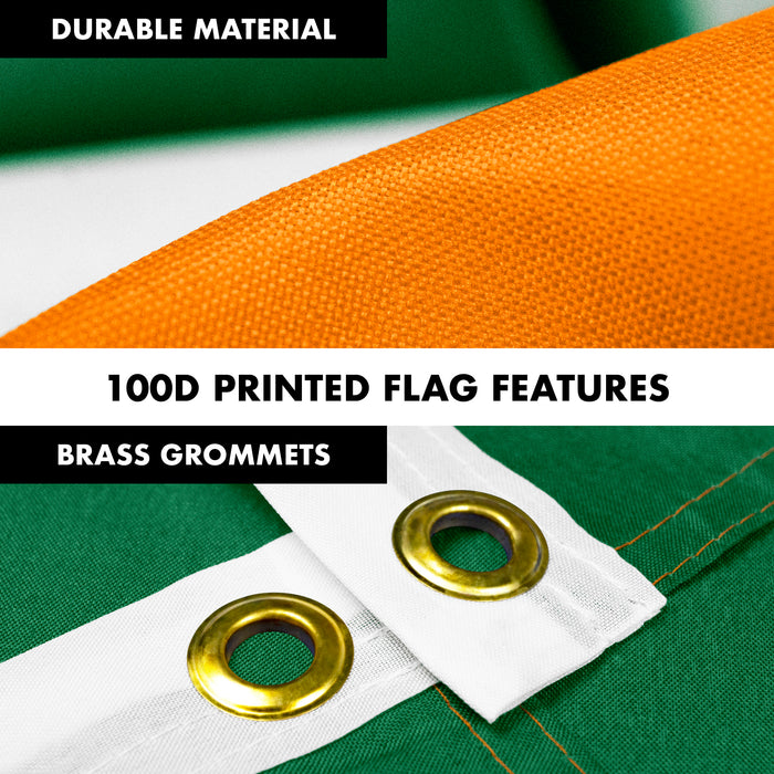 G128 - 6 Feet Tangle Free Spinning Flagpole (Black) Ireland SHAMROCK Brass Grommets Printed 3x5 ft (Flag Included) Aluminum Flag Pole