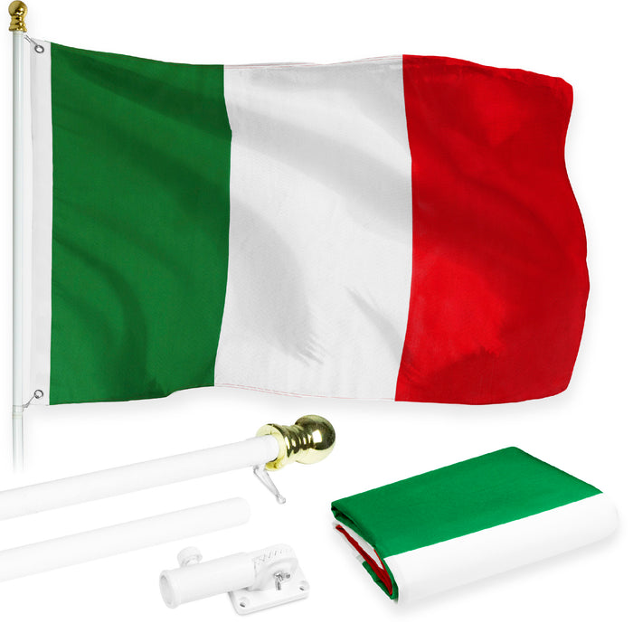 G128 Combo Pack: 6 Feet Tangle Free Spinning Flagpole (White) Italy Italian Flag 3x5 ft Printed 150D Brass Grommets (Flag Included) Aluminum Flag Pole