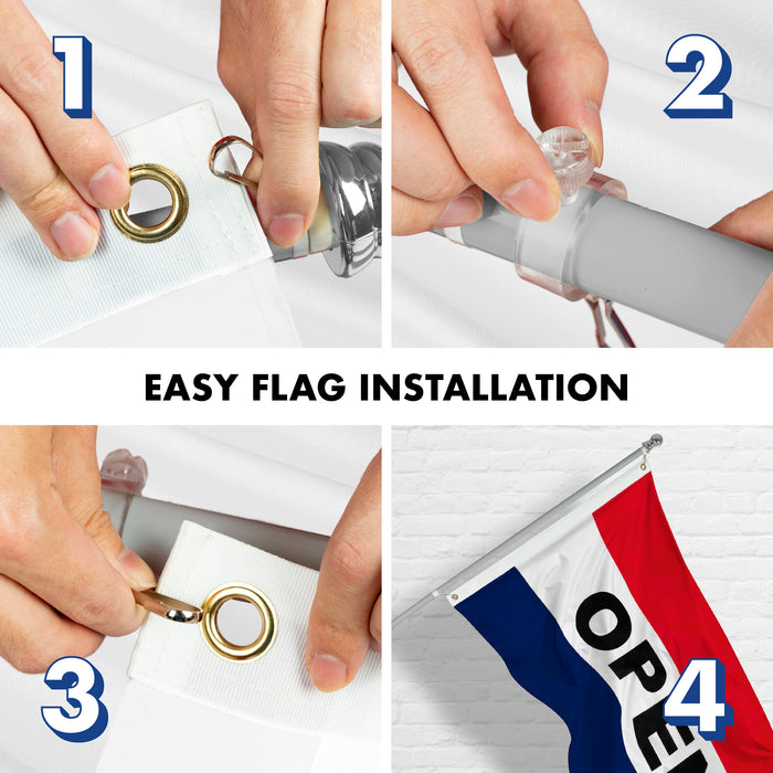 G128 - 6 Feet Tangle Free Spinning Flagpole (Silver) Open Brass Grommets Printed 3x5 ft (Flag Included) Aluminum Flag Pole