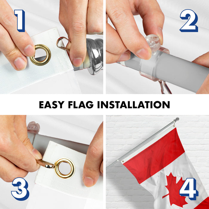 G128 - 6 Feet Tangle Free Spinning Flagpole (Silver) Canada Brass Grommets Printed 3x5 ft (Flag Included) Aluminum Flag Pole
