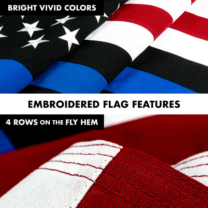 G128 Flag Pole 5 FT White Tangle Free & Blue Lives Matter Flag 2x3 FT Combo Embroidered Spun Polyester