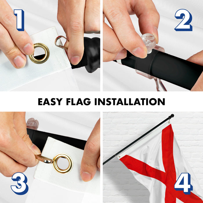G128 Combo Pack: 6 Feet Tangle Free Spinning Flagpole (Black) Alabama AL State Flag 3x5 ft Printed 150D Brass Grommets (Flag Included) Aluminum Flag Pole