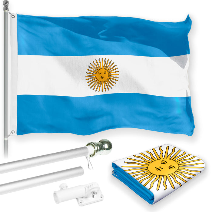 G128 Combo Pack: 6 Feet Tangle Free Spinning Flagpole (Silver) Argentina Argentinian Flag 3x5 ft Printed 150D Brass Grommets (Flag Included) Aluminum Flag Pole