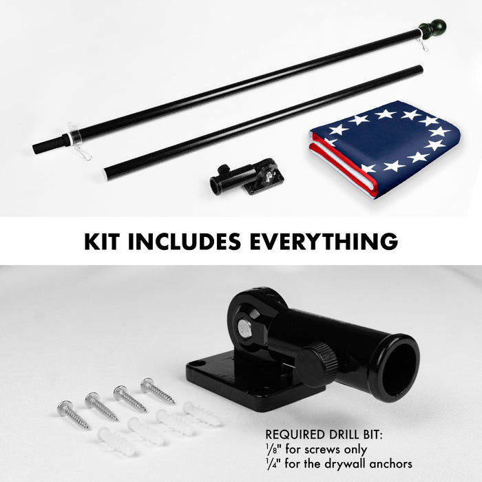 G128 Combo Pack: 6 Feet Tangle Free Spinning Flagpole (Black) Betsy Ross Flag 3x5 ft Printed 150D Brass Grommets (Flag Included) Aluminum Flag Pole