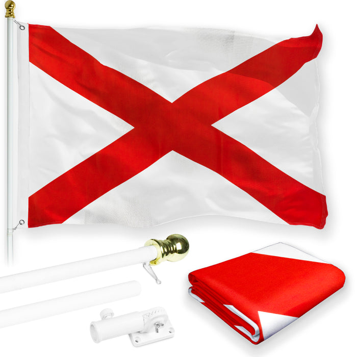 G128 Combo Pack: 6 Feet Tangle Free Spinning Flagpole (White) Alabama AL State Flag 3x5 ft Printed 150D Brass Grommets (Flag Included) Aluminum Flag Pole