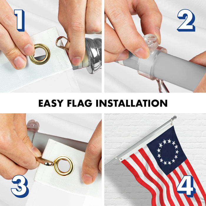 G128 Combo Pack: 6 Feet Tangle Free Spinning Flagpole (Silver) Betsy Ross Flag 3x5 ft Printed 150D Brass Grommets (Flag Included) Aluminum Flag Pole