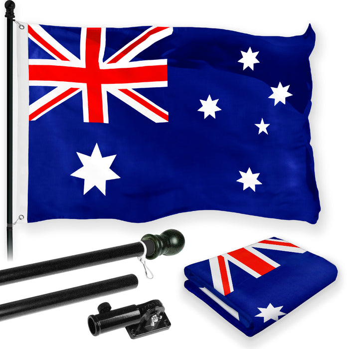 G128 Combo Pack: 6 Feet Tangle Free Spinning Flagpole (Black) Australia Australian Flag 3x5 ft Printed 150D Brass Grommets (Flag Included) Aluminum Flag Pole