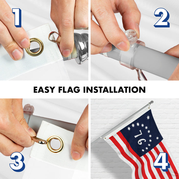 G128 Combo Pack: 6 Feet Tangle Free Spinning Flagpole (Silver) Bennington Flag 3x5 ft Printed 150D Brass Grommets (Flag Included) Aluminum Flag Pole