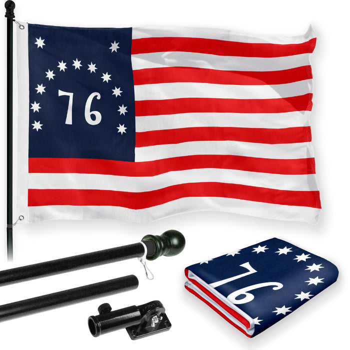 G128 Combo Pack: 6 Feet Tangle Free Spinning Flagpole (Black) Bennington Flag 3x5 ft Printed 150D Brass Grommets (Flag Included) Aluminum Flag Pole
