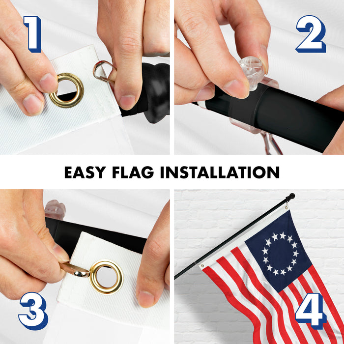 G128 Combo Pack: 6 Feet Tangle Free Spinning Flagpole (Black) Betsy Ross Flag 3x5 ft Printed 150D Brass Grommets (Flag Included) Aluminum Flag Pole