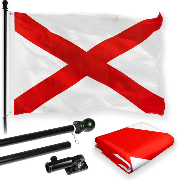 G128 Combo Pack: 6 Feet Tangle Free Spinning Flagpole (Black) Alabama AL State Flag 3x5 ft Printed 150D Brass Grommets (Flag Included) Aluminum Flag Pole