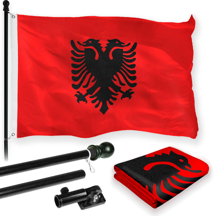 G128 Combo Pack: 6 Feet Tangle Free Spinning Flagpole (Black) Albania Flag 3x5 ft Printed 150D Brass Grommets (Flag Included) Aluminum Flag Pole