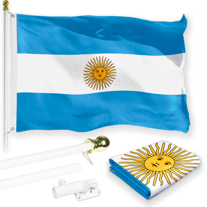 G128 Combo Pack: 6 Feet Tangle Free Spinning Flagpole (White) Argentina Argentinian Flag 3x5 ft Printed 150D Brass Grommets (Flag Included) Aluminum Flag Pole
