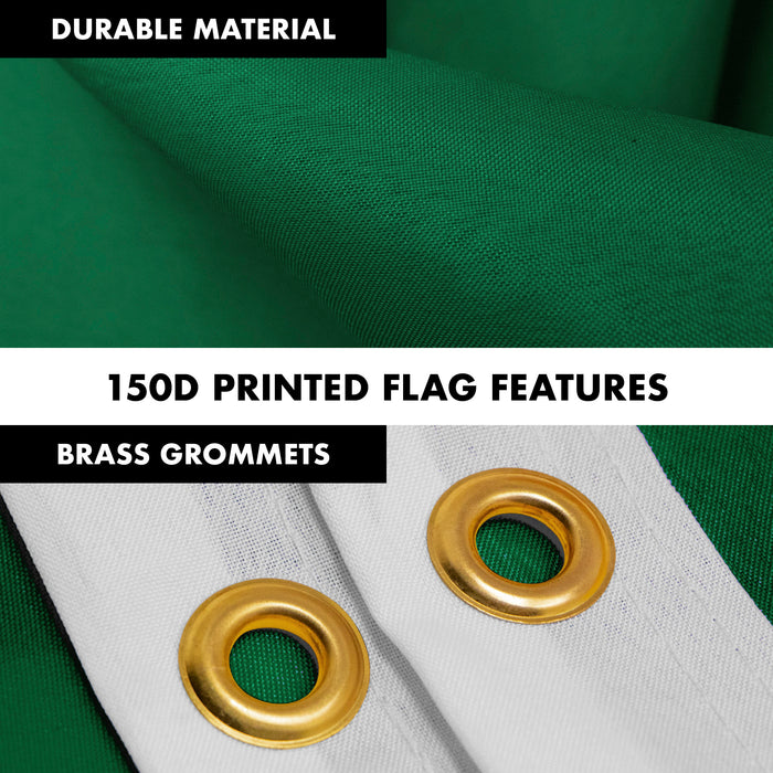 G128 Combo Pack: 6 Feet Tangle Free Spinning Flagpole (Silver) Solid Dark Green Solid Dark Green Flag 3x5 ft Printed 150D Brass Grommets (Flag Included) Aluminum Flag Pole