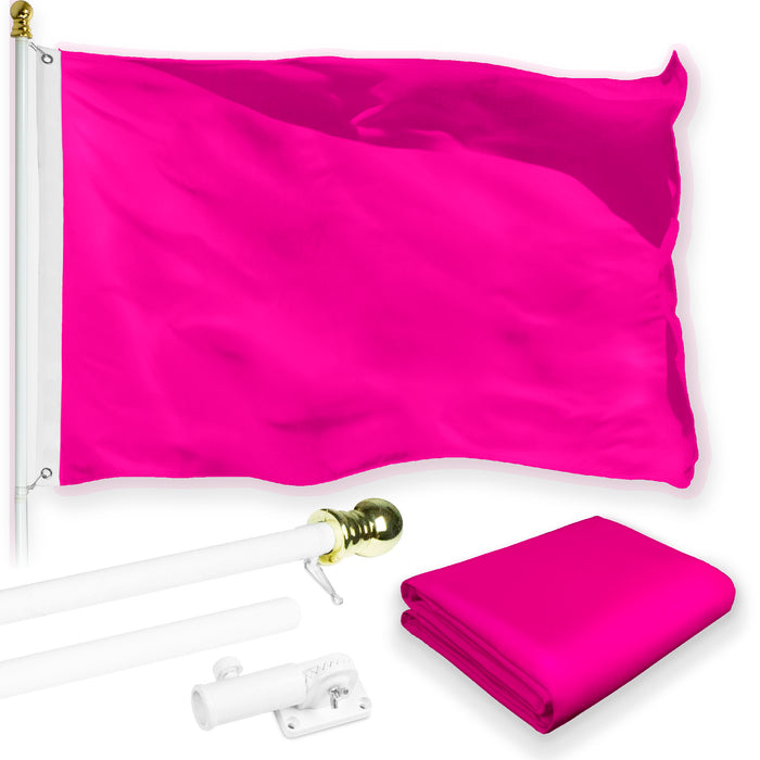 G128 Combo Pack: 6 Feet Tangle Free Spinning Flagpole (White) Solid Magenta Flag 3x5 ft Printed 150D Brass Grommets (Flag Included) Aluminum Flag Pole