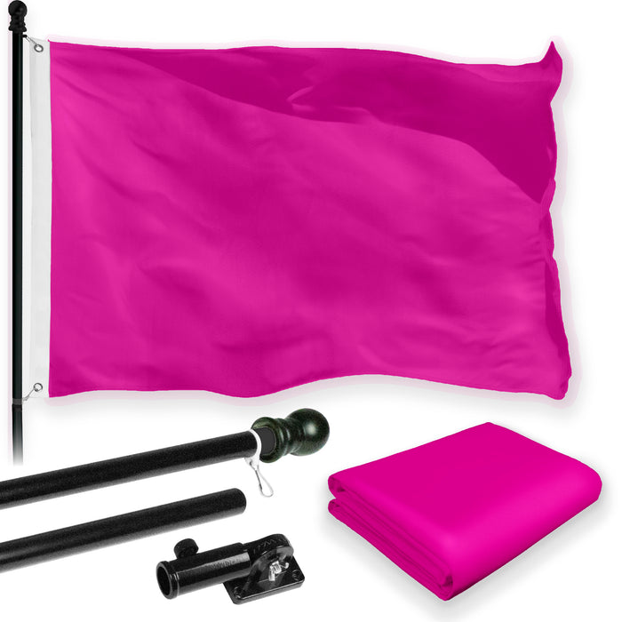 G128 Combo Pack: 6 Feet Tangle Free Spinning Flagpole (Black) Solid Pink Flag 3x5 ft Printed 150D Brass Grommets (Flag Included) Aluminum Flag Pole