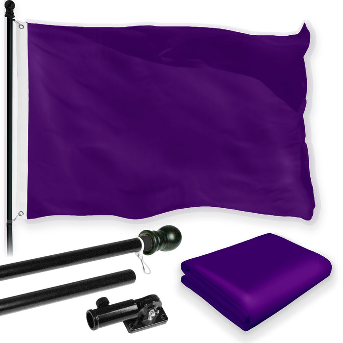 G128 Combo Pack: 6 Feet Tangle Free Spinning Flagpole (Black) Solid Purple Flag 3x5 ft Printed 150D Brass Grommets (Flag Included) Aluminum Flag Pole