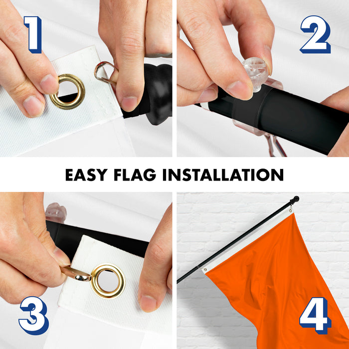 G128 Combo Pack: 6 Feet Tangle Free Spinning Flagpole (Black) Solid Orange Flag 3x5 ft Printed 150D Brass Grommets (Flag Included) Aluminum Flag Pole