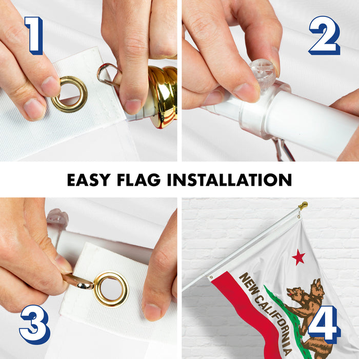 G128 Combo Pack: 6 Feet Tangle Free Spinning Flagpole (White) California Double Headed Bear Flag 3x5 ft Printed 150D Brass Grommets (Flag Included) Aluminum Flag Pole