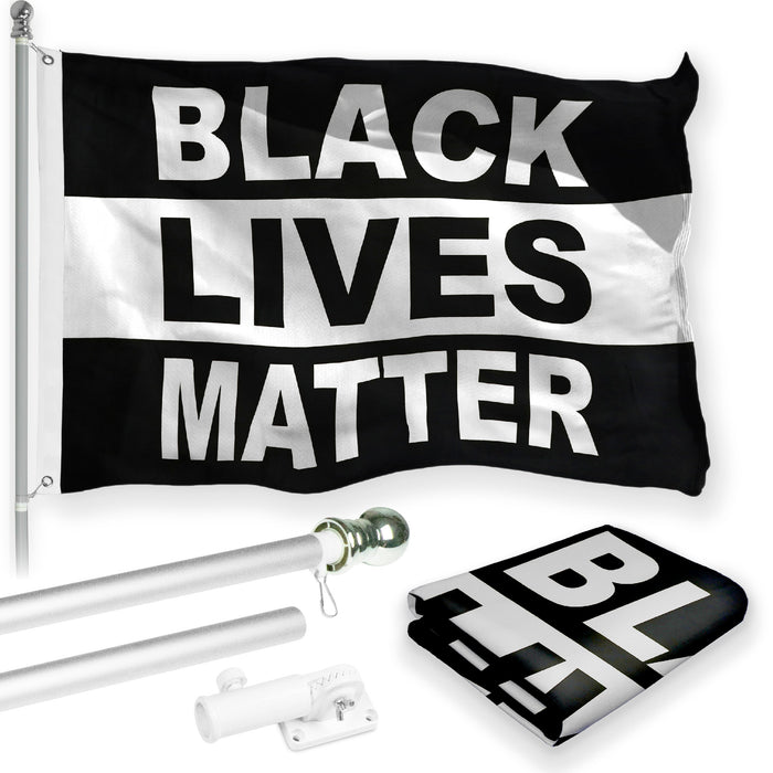 G128 Combo Pack: 6 Feet Tangle Free Spinning Flagpole (Silver) Black Lives Matter (Black/White) Flag 3x5 ft Printed 150D Brass Grommets (Flag Included) Aluminum Flag Pole