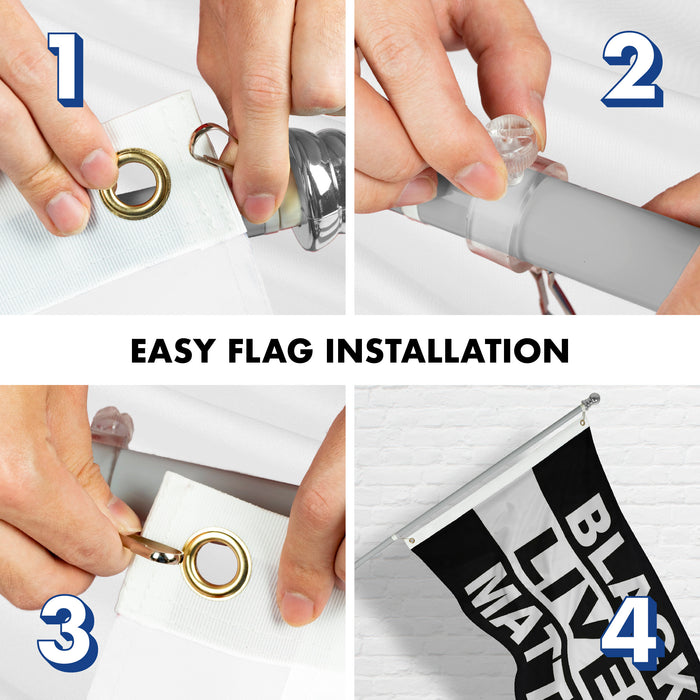 G128 Combo Pack: 6 Feet Tangle Free Spinning Flagpole (Silver) Black Lives Matter (Black/White) Flag 3x5 ft Printed 150D Brass Grommets (Flag Included) Aluminum Flag Pole