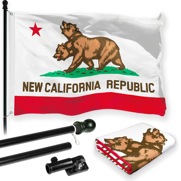 G128 Combo Pack: 6 Feet Tangle Free Spinning Flagpole (Black) California Double Headed Bear Flag 3x5 ft Printed 150D Brass Grommets (Flag Included) Aluminum Flag Pole