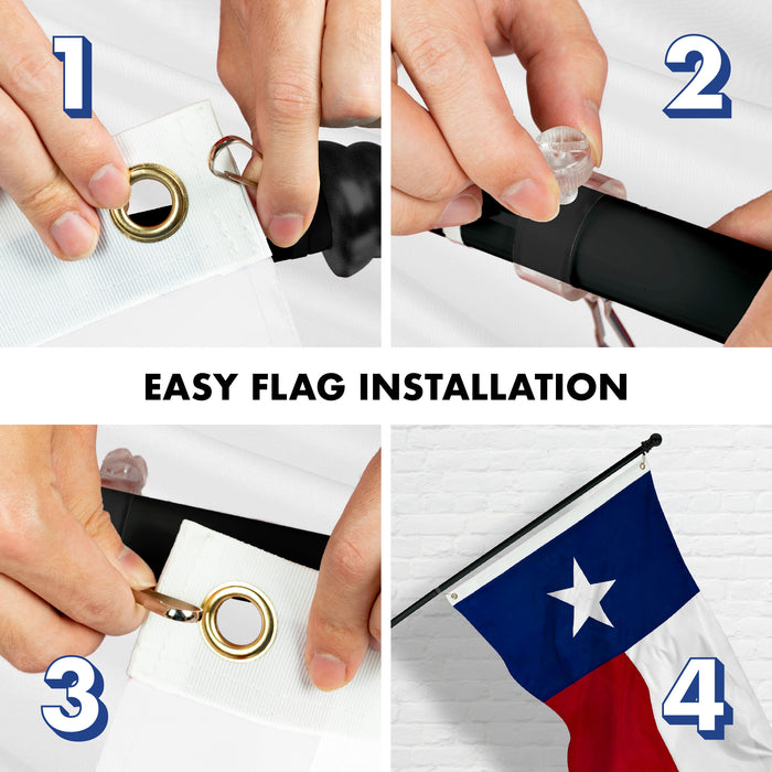 G128 - 6 Feet Tangle Free Spinning Flagpole (Black) Texas Flag Brass Grommets Spun Polyester 3x5 ft (Flag Included) Aluminum Flag Pole
