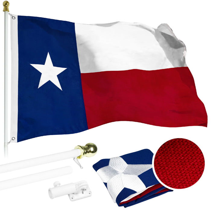 G128 - 6 Feet Tangle Free Spinning Flagpole (White) Texas Flag Brass Grommets Spun Polyester 3x5 ft (Flag Included) Aluminum Flag Pole