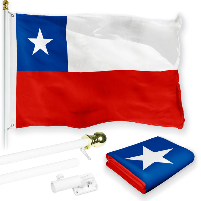 G128 Combo Pack: 6 Feet Tangle Free Spinning Flagpole (White) Chile Chilean Flag 3x5 ft Printed 150D Brass Grommets (Flag Included) Aluminum Flag Pole