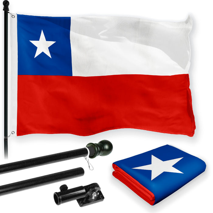 G128 Combo Pack: 6 Feet Tangle Free Spinning Flagpole (Black) Chile Chilean Flag 3x5 ft Printed 150D Brass Grommets (Flag Included) Aluminum Flag Pole