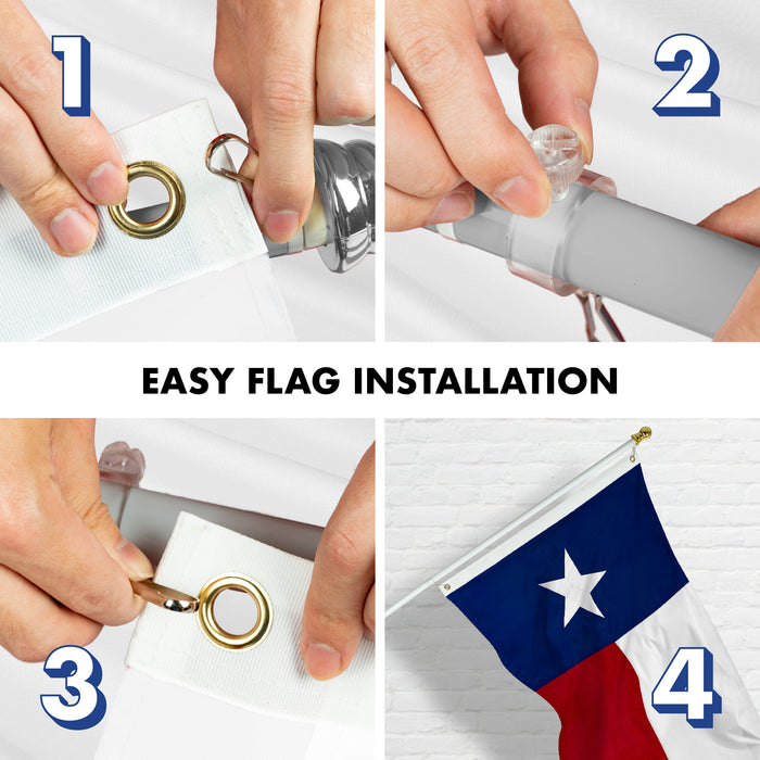 G128 - 6 Feet Tangle Free Spinning Flagpole (Silver) Texas Flag Brass Grommets Spun Polyester 3x5 ft (Flag Included) Aluminum Flag Pole