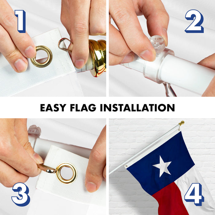G128 - 6 Feet Tangle Free Spinning Flagpole (White) Texas Flag Brass Grommets Spun Polyester 3x5 ft (Flag Included) Aluminum Flag Pole