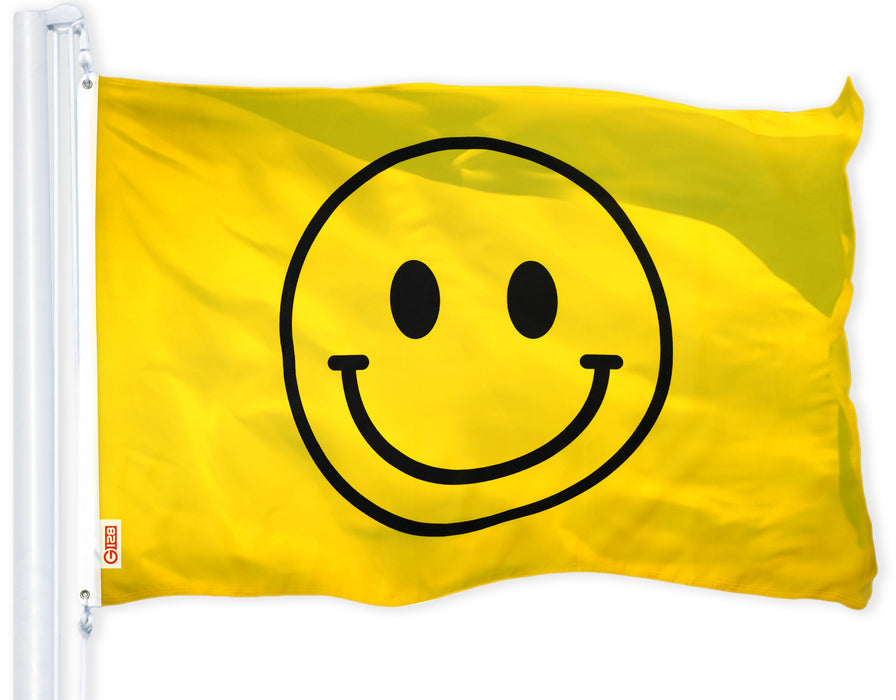 G128 - Smiley Face Flag 3x5 FT Printed Brass Grommets 150D Polyester Indoor/Outdoor - Much Thicker More Durable Than 100D 75D Polyester