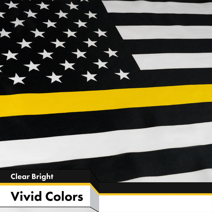 G128 - Thin Yellow Line American Flag 150D Polyester 3x5 FT Printed Flag - Honoring Men Women Dispatchers Brass Grommets Indoor/Outdoor - Much Thicker More Durable Than 100D 75D Polyester