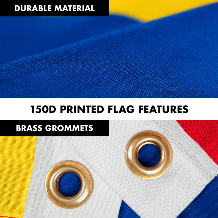 G128 Combo Pack: 6 Feet Tangle Free Spinning Flagpole (White) Colombia Colombian Flag 3x5 ft Printed 150D Brass Grommets (Flag Included) Aluminum Flag Pole
