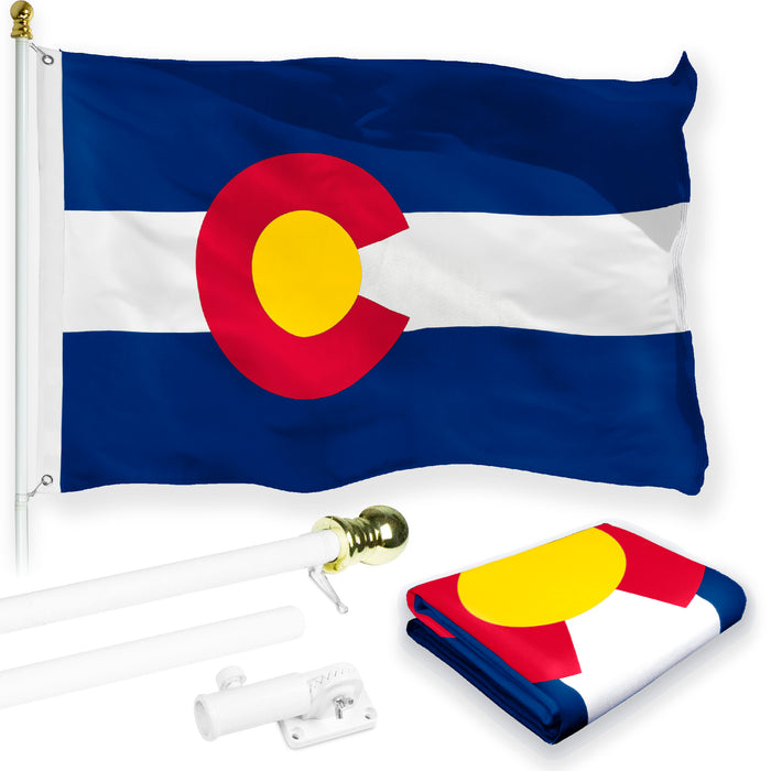 G128 Combo Pack: 6 Feet Tangle Free Spinning Flagpole (White) Colorado CO State Flag 3x5 ft Printed 150D Brass Grommets (Flag Included) Aluminum Flag Pole