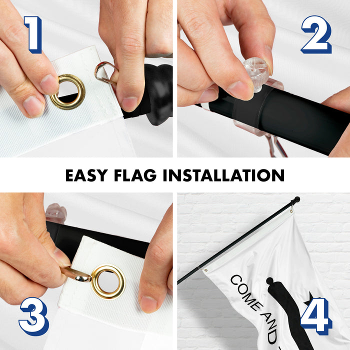 G128 Combo Pack: 6 Feet Tangle Free Spinning Flagpole (Black) Come and Take It Flag 3x5 ft Printed 150D Brass Grommets (Flag Included) Aluminum Flag Pole