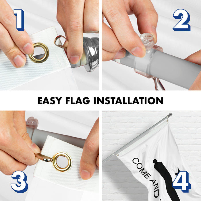 G128 Combo Pack: 6 Feet Tangle Free Spinning Flagpole (Silver) Come and Take It Flag 3x5 ft Printed 150D Brass Grommets (Flag Included) Aluminum Flag Pole