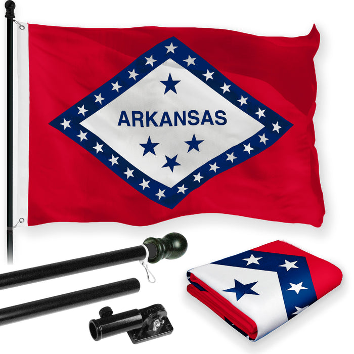 G128 Combo Pack: 6 Feet Tangle Free Spinning Flagpole (Black) Arkansas AR State Flag 3x5 ft Printed 150D Brass Grommets (Flag Included) Aluminum Flag Pole