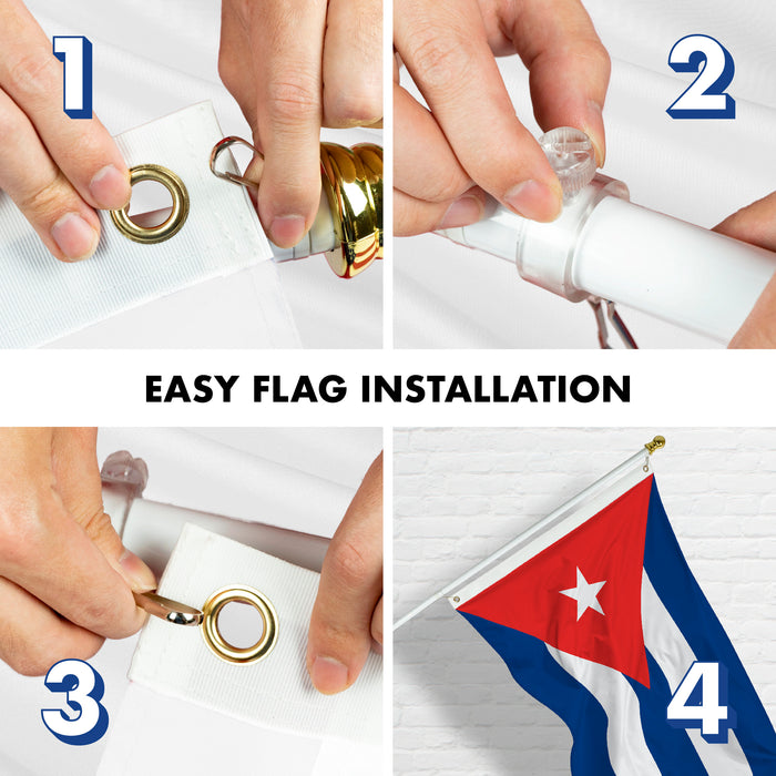 G128 Combo Pack: 6 Feet Tangle Free Spinning Flagpole (White) Cuba Cuban Flag 3x5 ft Printed 150D Brass Grommets (Flag Included) Aluminum Flag Pole