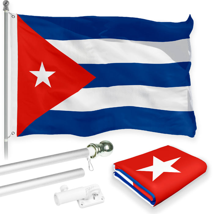 G128 Combo Pack: 6 Feet Tangle Free Spinning Flagpole (Silver) Cuba Cuban Flag 3x5 ft Printed 150D Brass Grommets (Flag Included) Aluminum Flag Pole