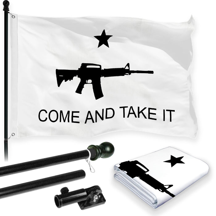 G128 Combo Pack: 6 Feet Tangle Free Spinning Flagpole (Black) Come and Take It Rifle Flag 3x5 ft Printed 150D Brass Grommets (Flag Included) Aluminum Flag Pole