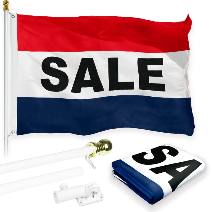 G128 Combo Pack: 6 Feet Tangle Free Spinning Flagpole (White) Sale Flag 3x5 ft Printed 150D Brass Grommets (Flag Included) Aluminum Flag Pole
