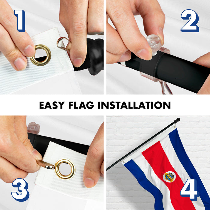 G128 Combo Pack: 6 Feet Tangle Free Spinning Flagpole (Black) Costa Rica Costa Rican Flag 3x5 ft Printed 150D Brass Grommets (Flag Included) Aluminum Flag Pole