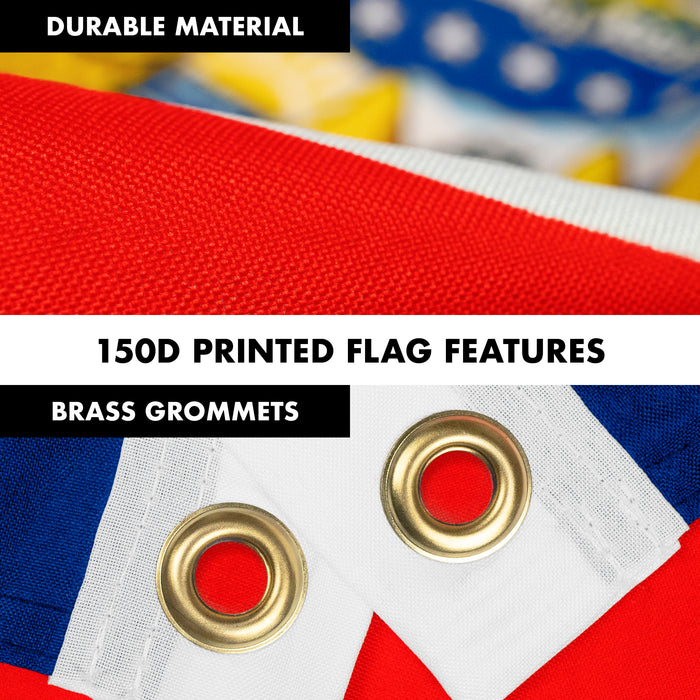 G128 Combo Pack: 6 Feet Tangle Free Spinning Flagpole (White) Costa Rica Costa Rican Flag 3x5 ft Printed 150D Brass Grommets (Flag Included) Aluminum Flag Pole